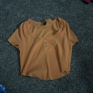 Orange Ribbed Button-Front Women's Shirt